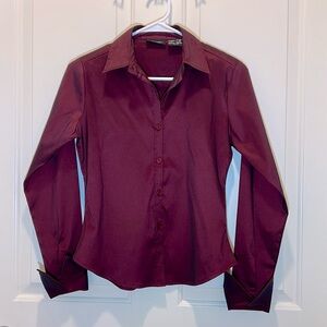 Shimmery wine color button down shirt blouse